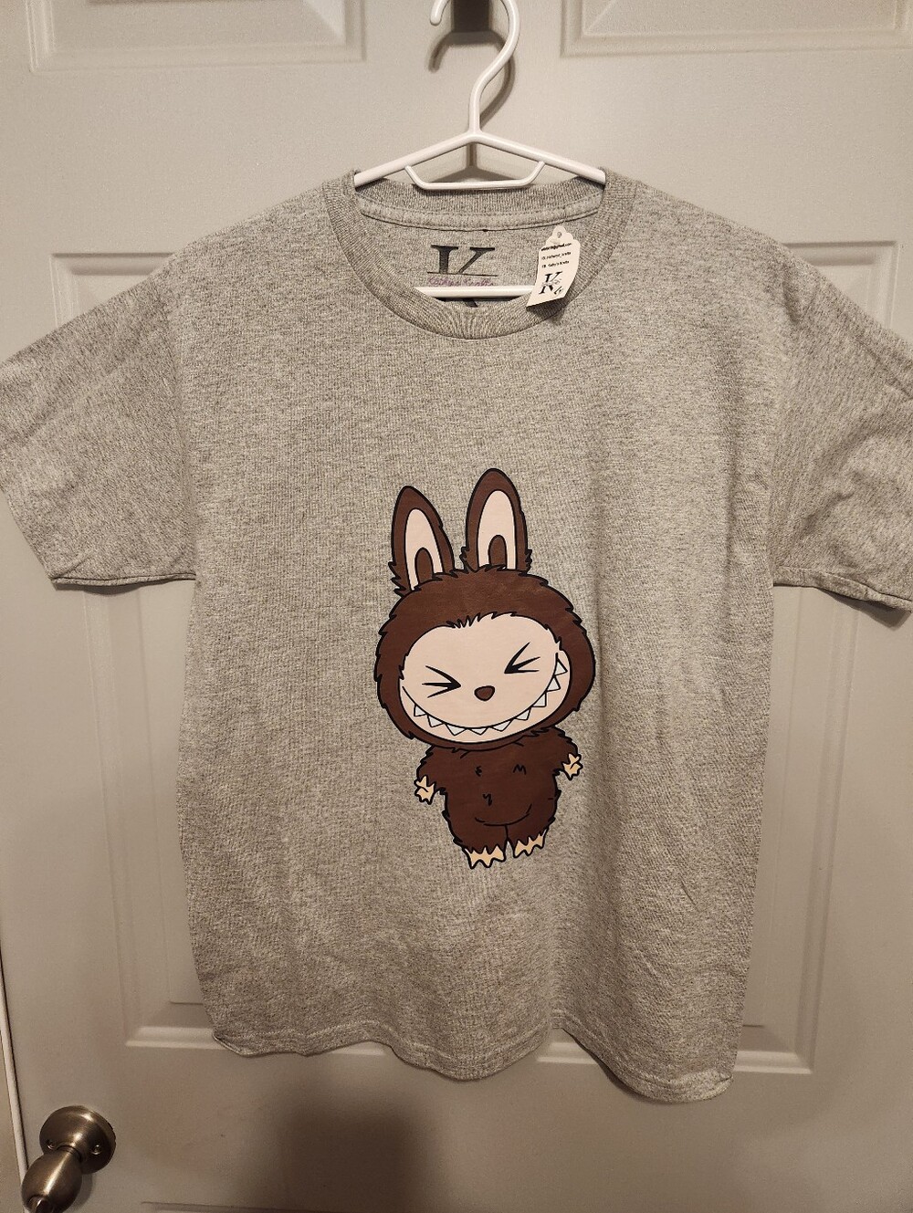 Gray Kids Youth Large Graphic Tee with Brown Bunny Monster Print